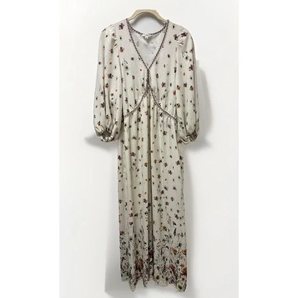 Max Studio London Boho Peasant Maxi Dress Wild Flowers Size Womens XL - Picture 1 of 11